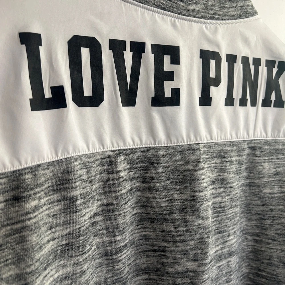 PINK Victoria's Secret size M  Gray and White quarter zip pullover LOVE PINK. - Picture 6 of 10